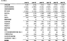 喜力1998年至2003年的损益表和资产负债表展示