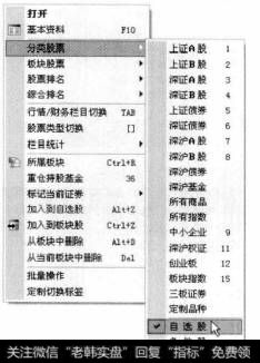 右击在弹出的快捷菜单中选择【分类股票】【自选股】菜单命令。