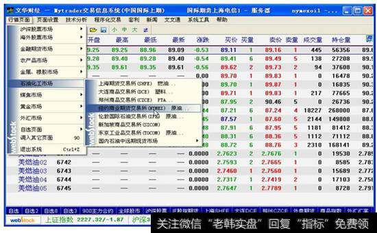 图1-11  纽约商业期货交易所交易品种的报价信息