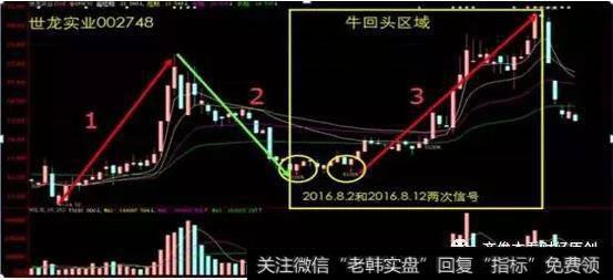 黄色圆圈里面的红色箭头就是牛回头量化信号