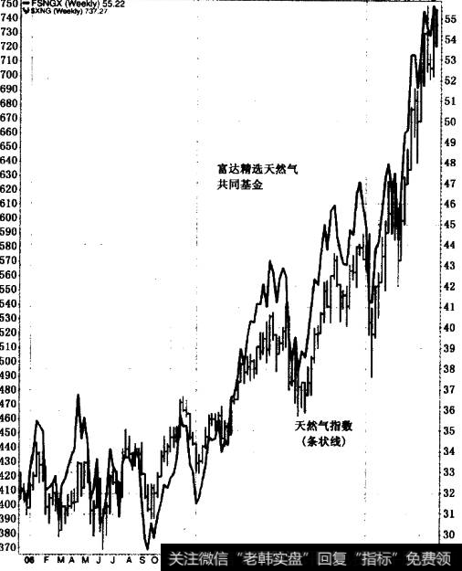 从2006年到2008年，AMEX天然气指数与富达精选天然气共同基金之间出现了密切联系。共同基金部门通常与其部门基点非常接近。