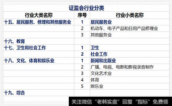 大门类下的小门类行业表 5